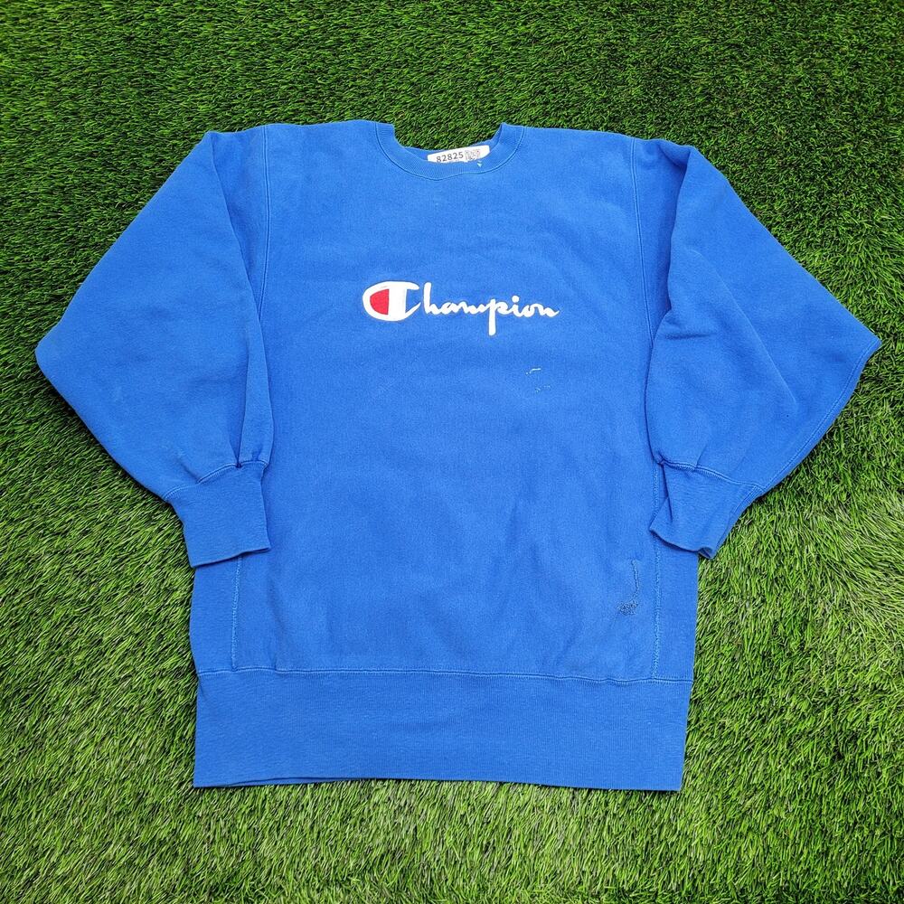 VTG 90S Champion Reverse-Weave Sweatshirt L/XL Spell Out Script Made in USA